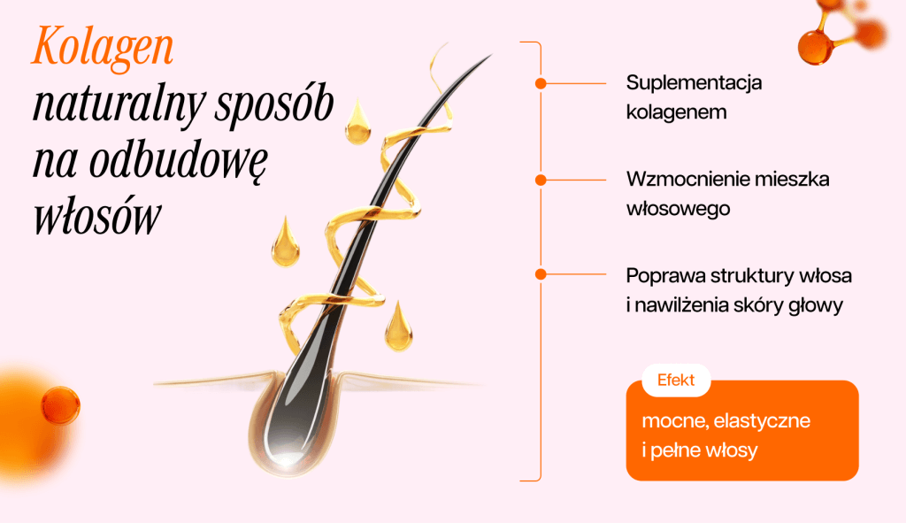 infografika przedstawiająca kolagen jako naturalny sposób na odbudowę włosów